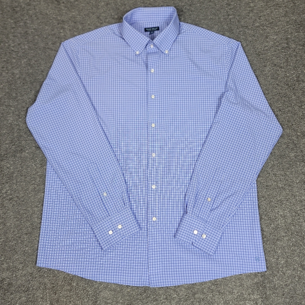 Peter Millar Crown Crafted Men’s Button Down Shirt XL Blue Check Long Sleeve